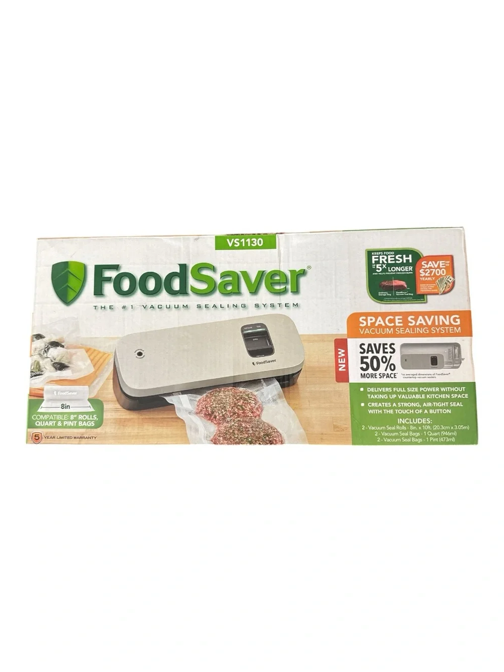 FoodSaver VS1130 Vacuum Sealer Silver Black w/ Manual Cord Roll & Original Box
